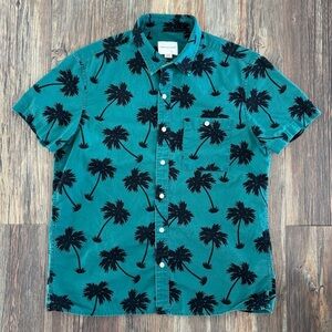 American Eagle Men’s Medium Shirt Tropical Print S/S Button-Up Palm Trees Green